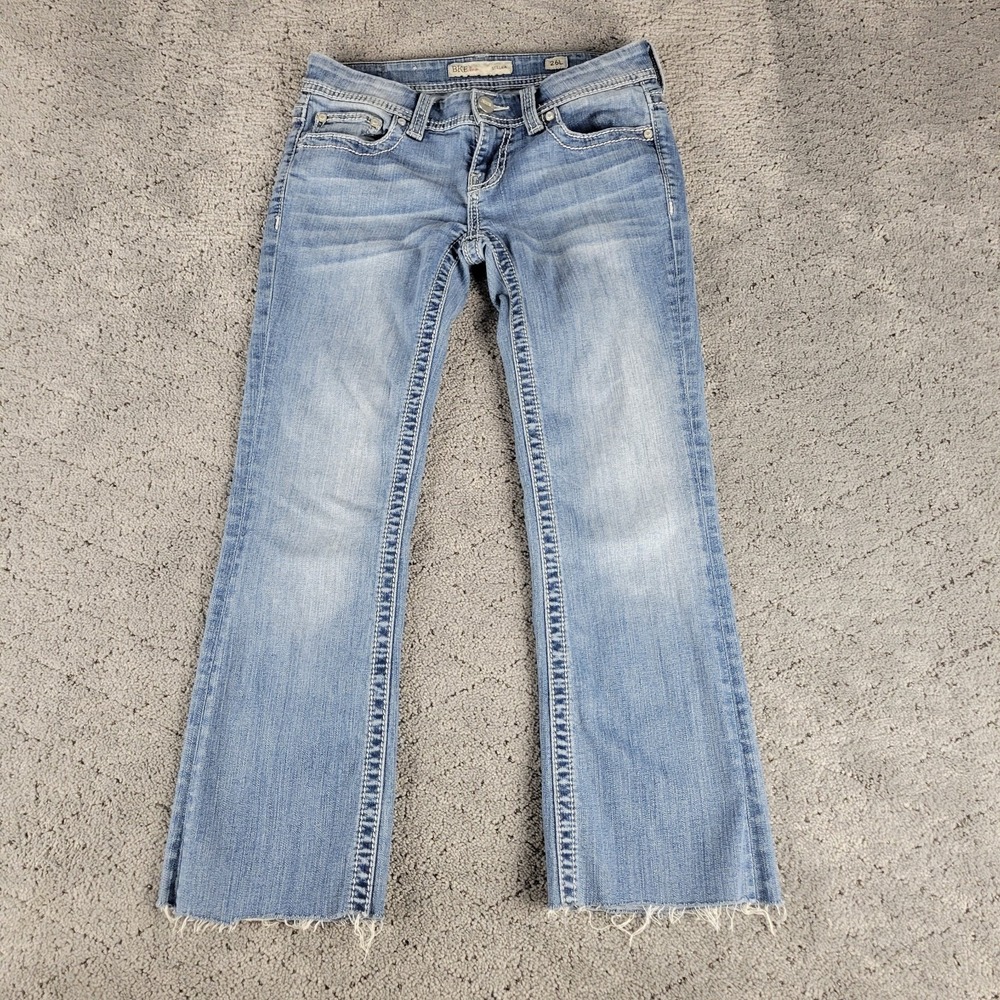 Buckle BKE Jeans Womens 26L Long Blue Stella Crop Low Rise Raw Hem Stretch